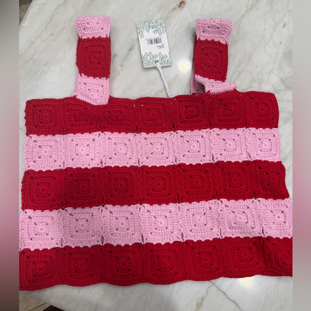 Hyacinth House Red and Pink Crochet Tank Top